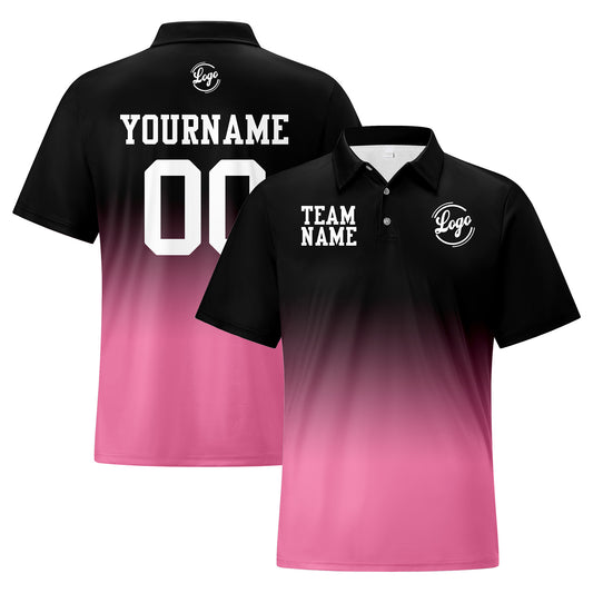 Benutzerdefinierte Schwarz Rosa Fußball Gradient Polo-Shirts Fügen Sie Ihr Einzigartiges hinzu Logo/Name/Nummer
