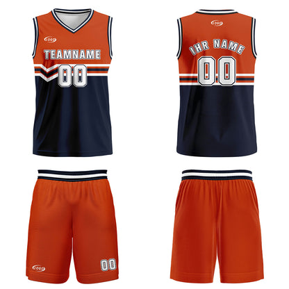 Benutzerdefinierter Orange Marineblau Weiß Basketball Jersey Uniform Anzug gedruckt Ihr Logo Name Nummer