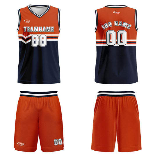 Benutzerdefinierter Orange Marineblau Weiß Basketball Jersey Uniform Anzug gedruckt Ihr Logo Name Nummer
