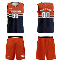 Benutzerdefinierter Orange Marineblau Weiß Basketball Jersey Uniform Anzug gedruckt Ihr Logo Name Nummer