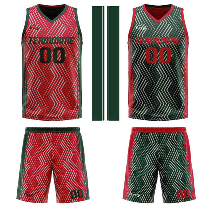 Benutzerdefinierte Rot Grün Reversible Basketball Jersey Personalisierte Drucken Name Nummer Logo