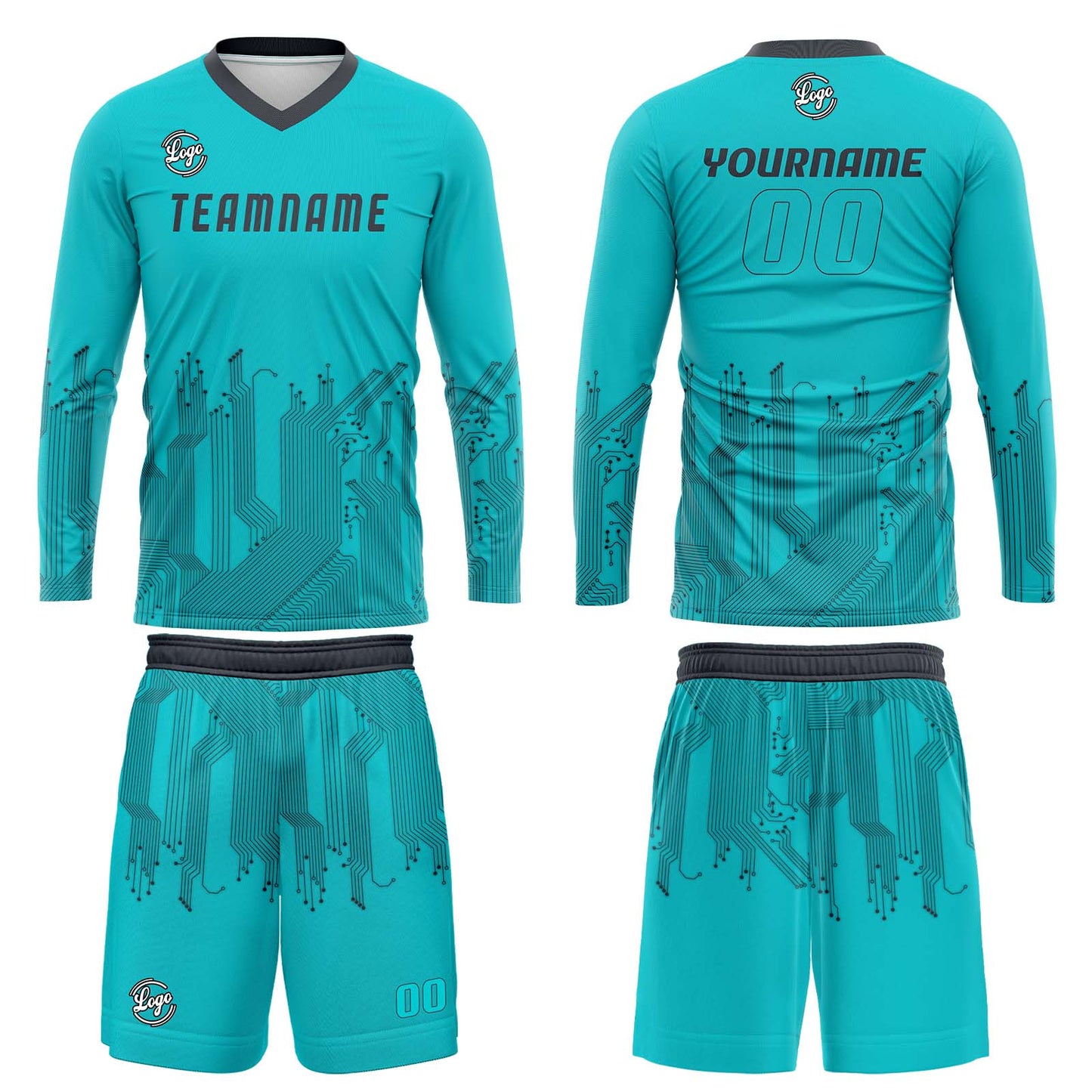 Kundenspezifisches Cyan Dunkelgrau Basketball Fußball Schießen langes T-Shirt für Erwachsene und Kinder