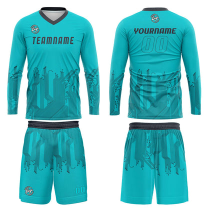 Kundenspezifisches Cyan Dunkelgrau Basketball Fußball Schießen langes T-Shirt für Erwachsene und Kinder