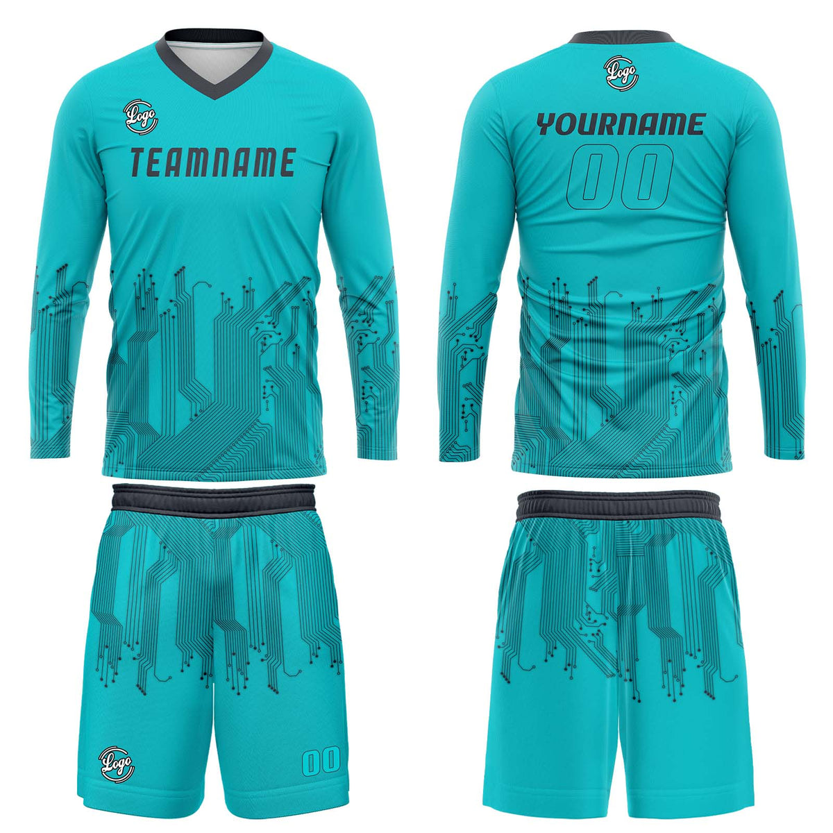 Kundenspezifisches Cyan Dunkelgrau Basketball Fußball Schießen langes T-Shirt für Erwachsene und Kinder