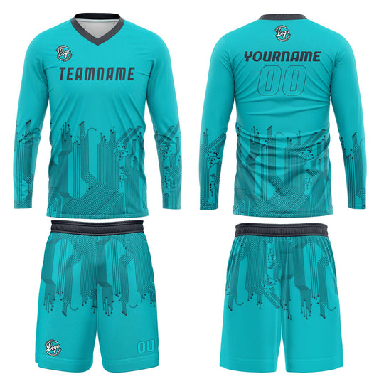 Kundenspezifisches Cyan Dunkelgrau Basketball Fußball Schießen langes T-Shirt für Erwachsene und Kinder