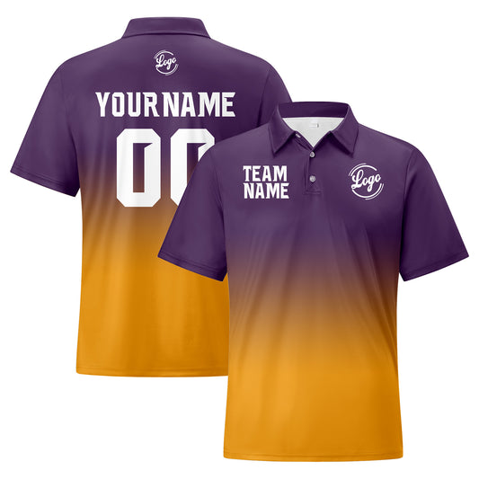 Benutzerdefinierte Lila Gelb Fußball Gradient Polo-Shirts Fügen Sie Ihr Einzigartiges hinzu Logo/Name/Nummer