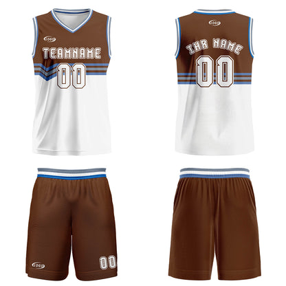 Benutzerdefinierter Braun Weiß Grau Blau Basketball Jersey Uniform Anzug gedruckt Ihr Logo Name Nummer