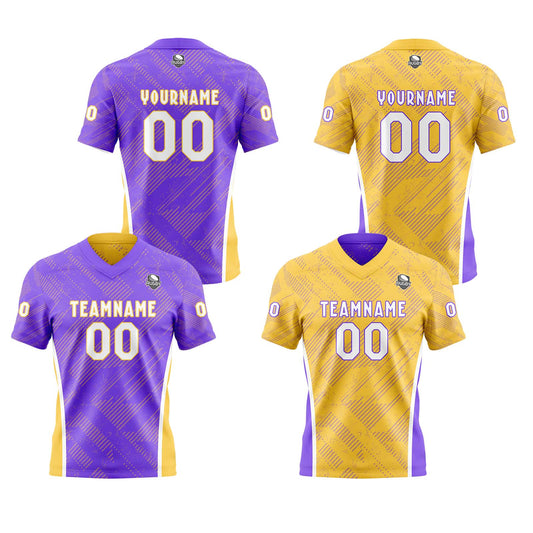 Benutzerdefinierte Lila Gelb Reversibel Fußball Trikot Personalisierte Gradient Fußball Shirts für Männer gedruckt Team Name Nummer Logo