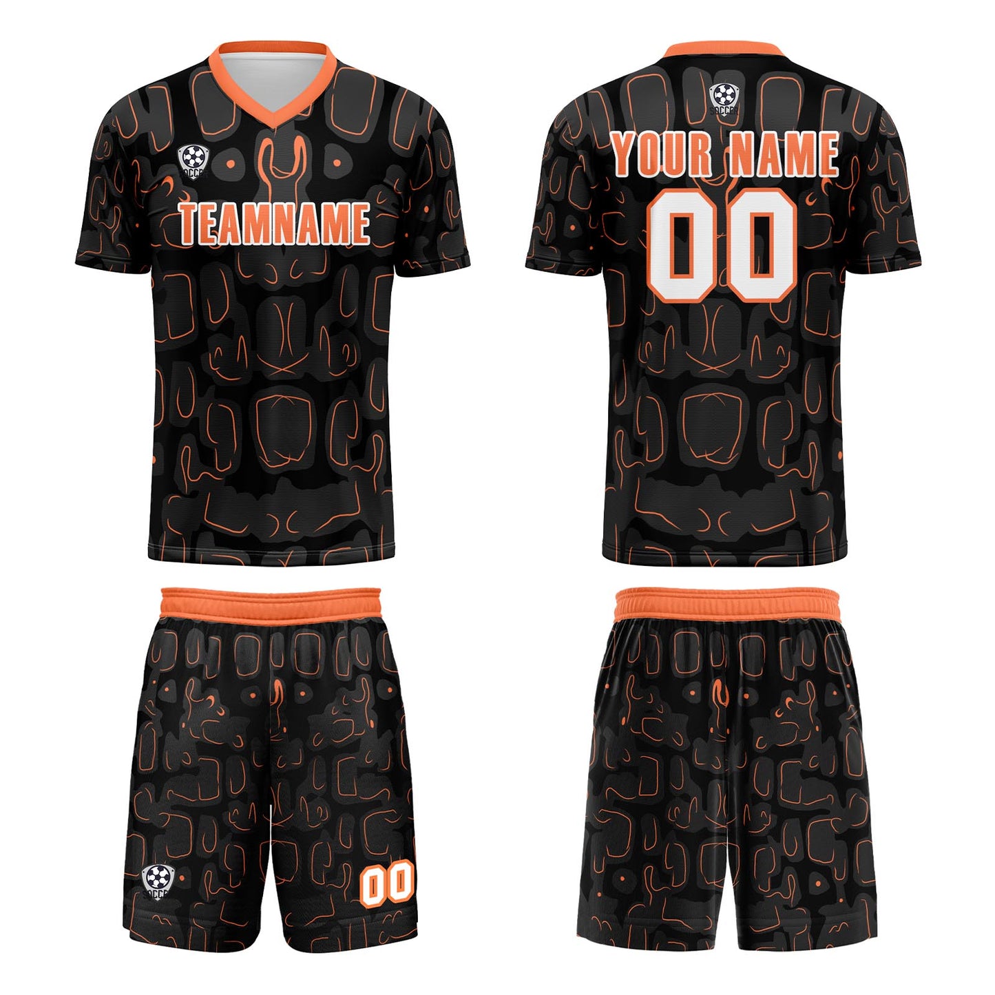 Benutzerdefinierte Schwarz Orange Fußball Trikots für Männer Frauen Personalisierte Fußball Uniformen für Erwachsene und Kind