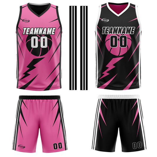 Benutzerdefinierte Rosa Schwarz Reversible Basketball Jersey Personalisierte Drucken Name Nummer Logo