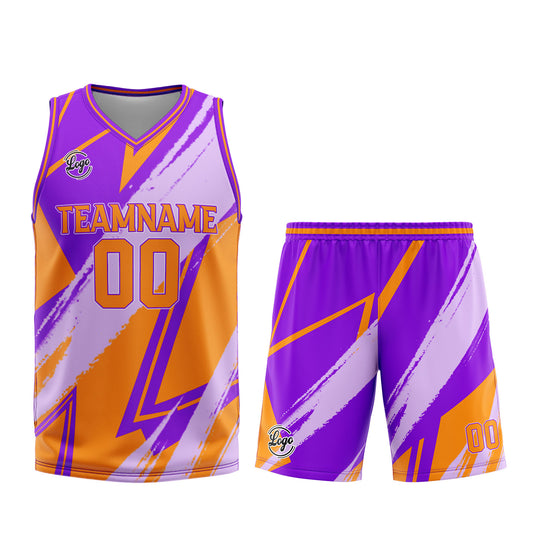 Benutzerdefinierter Lila Orange Basketball Jersey Uniform Anzug gedruckt Ihr Logo Name Nummer