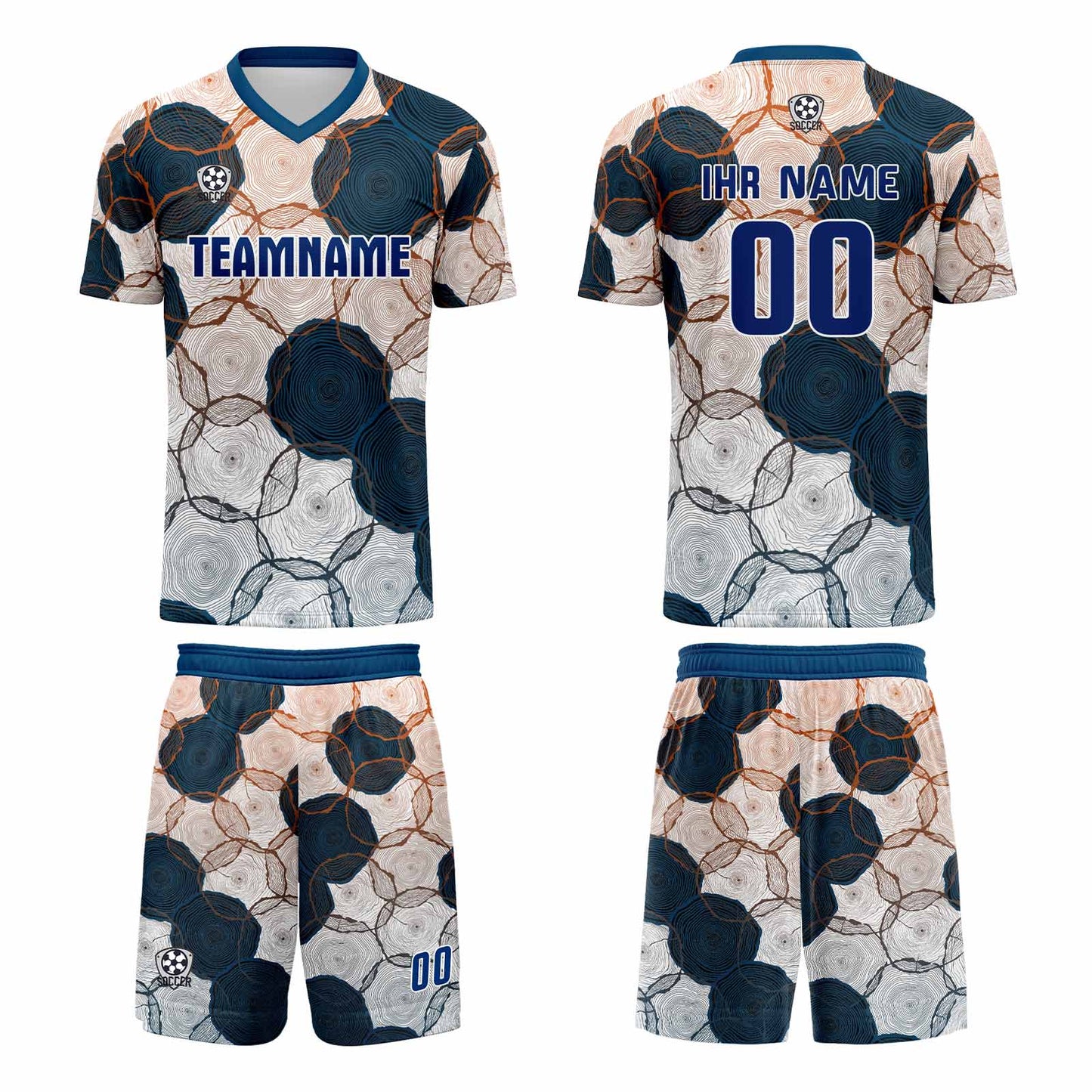 Benutzerdefinierte Dunkelblau Orange Trikots für Männer Frauen Personalisierte Fußball Uniformen für Erwachsene und Kind
