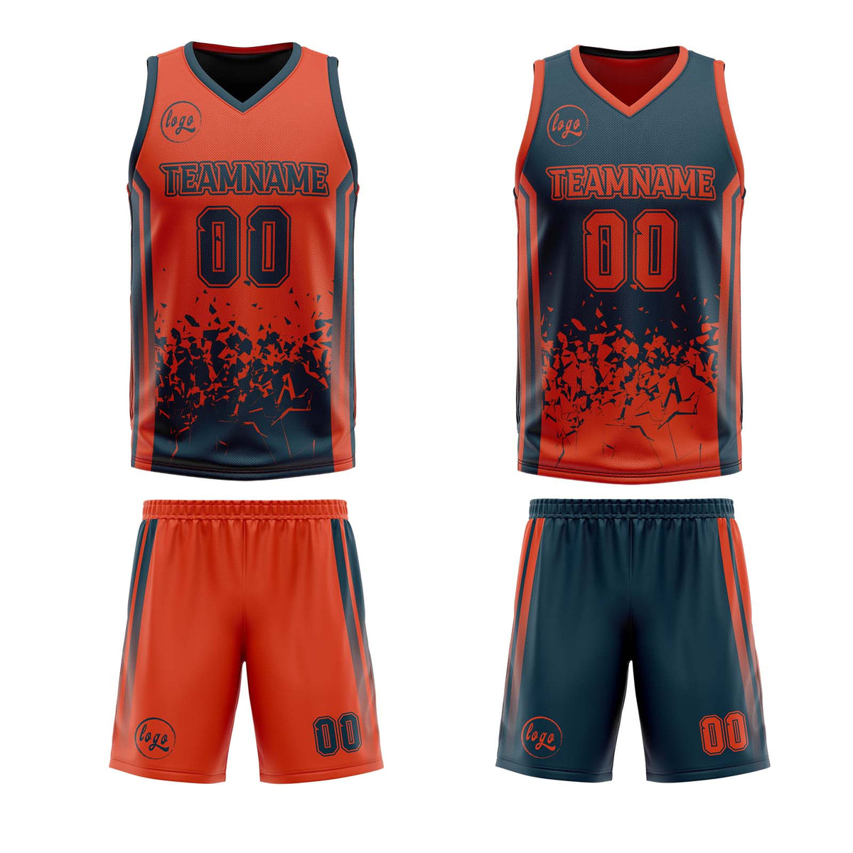 Benutzerdefinierte Langweilig Grün Orange Reversible Basketball Jersey Personalisierte Drucken Name Nummer Logo