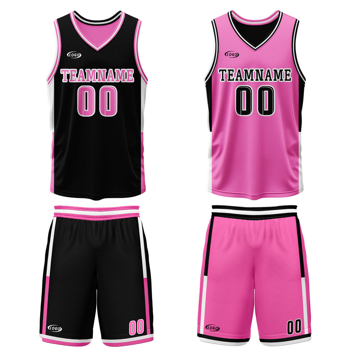 Benutzerdefinierte Schwarz Rosa Reversible Basketball Jersey Personalisierte Drucken Name Nummer Logo