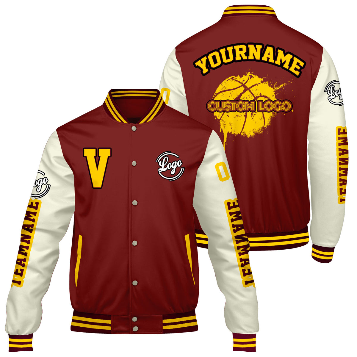 Maßgeschneiderte Claret Creme Letterman Varsity Jacket Individuelle Stickerei Druck nach Ihrem Wunsch