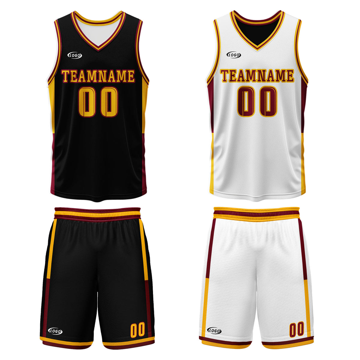 Benutzerdefinierte Schwarz Weiß Gelb Reversible Basketball Jersey Personalisierte Drucken Name Nummer Logo