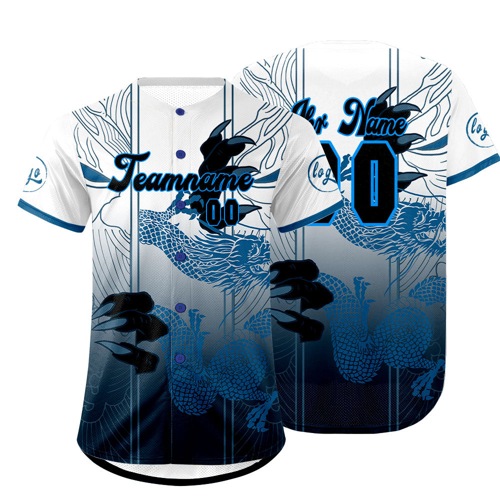 Benutzerdefiniert Blau Weiß Personalisierter Baseball Jersey mit Farbverlauf Team Uniform mit Namen und Nummer
