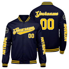Maßgeschneiderte Marine Gelb Letterman Varsity Jacket Individuelle Stickerei Druck nach Ihrem Wunsch