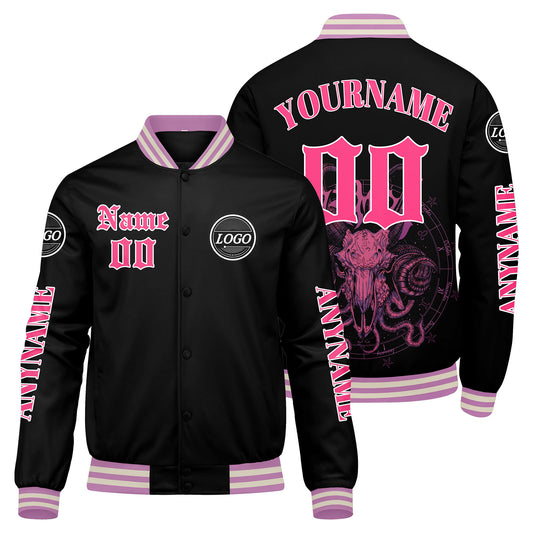 Maßgeschneiderte Rosa Letterman Varsity Jacket Individuelle Stickerei Druck nach Ihrem Wunsch