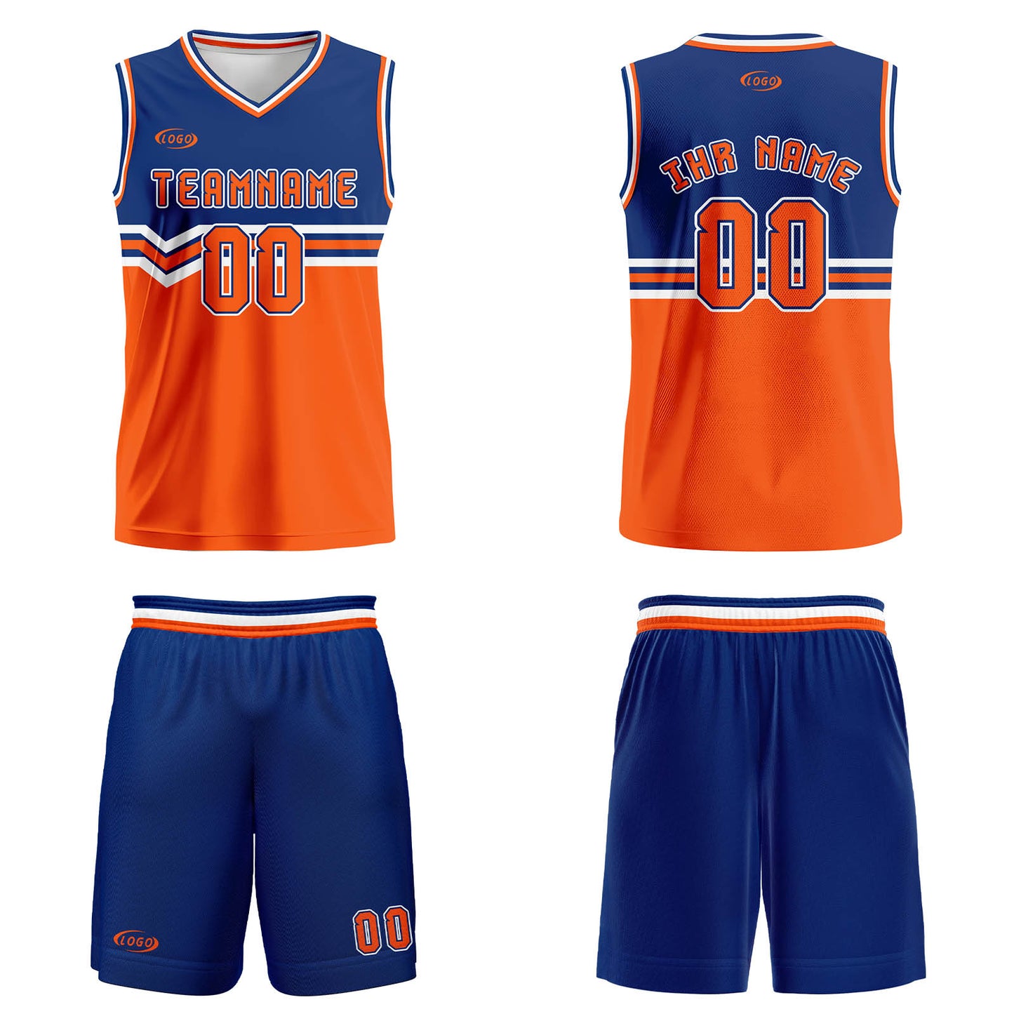Benutzerdefinierter Blau Orange Weiß Basketball Jersey Uniform Anzug gedruckt Ihr Logo Name Nummer