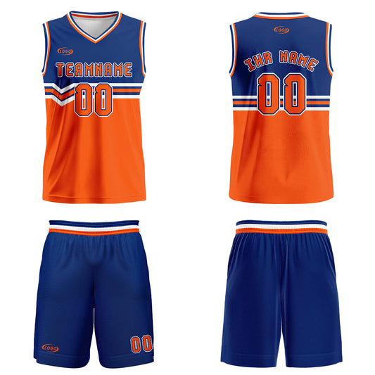Benutzerdefinierter Blau Orange Weiß Basketball Jersey Uniform Anzug gedruckt Ihr Logo Name Nummer