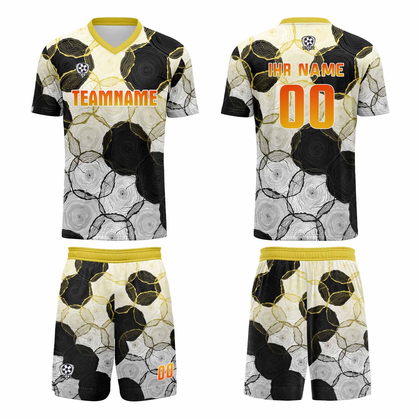 Benutzerdefinierte Weiß Schwarz Gelb Gradient Trikots für Männer Frauen Personalisierte Fußball Uniformen für Erwachsene und Kind
