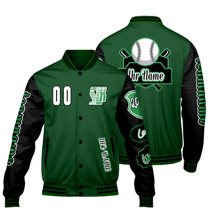 Maßgeschneiderte Grün Schwarz Letterman Varsity Jacket Individuelle Stickerei  Druck nach Ihrem Wunsch