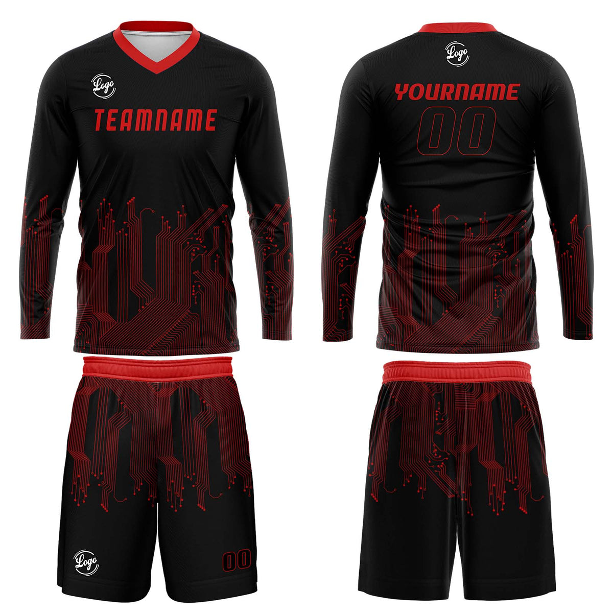 Kundenspezifisches Schwarz Rot Basketball Fußball Schießen langes T-Shirt für Erwachsene und Kinder