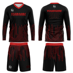 Kundenspezifisches Schwarz Rot Basketball Fußball Schießen langes T-Shirt für Erwachsene und Kinder