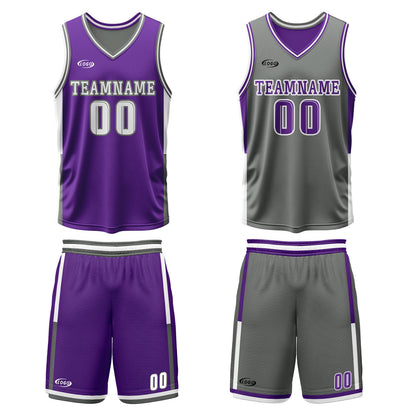 Benutzerdefinierte Lila Grau Reversible Basketball Jersey Personalisierte Drucken Name Nummer Logo