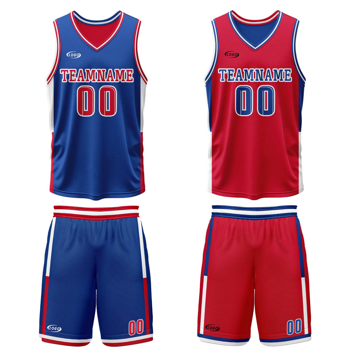 Benutzerdefinierte Blau Rot Reversible Basketball Jersey Personalisierte Drucken Name Nummer Logo