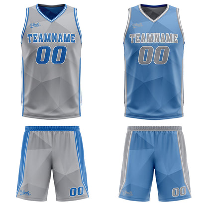 Benutzerdefinierte Grau Blau Reversible Basketball Jersey Personalisierte Drucken Name Nummer Logo