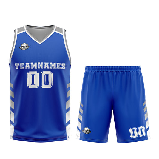 Benutzerdefinierter Blau Grau Basketball Jersey Uniform Anzug gedruckt Ihr Logo Name Nummer