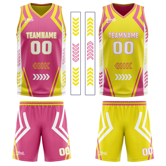 Benutzerdefinierte Rosa Gelb Reversible Basketball Jersey Personalisierte Drucken Name Nummer Logo