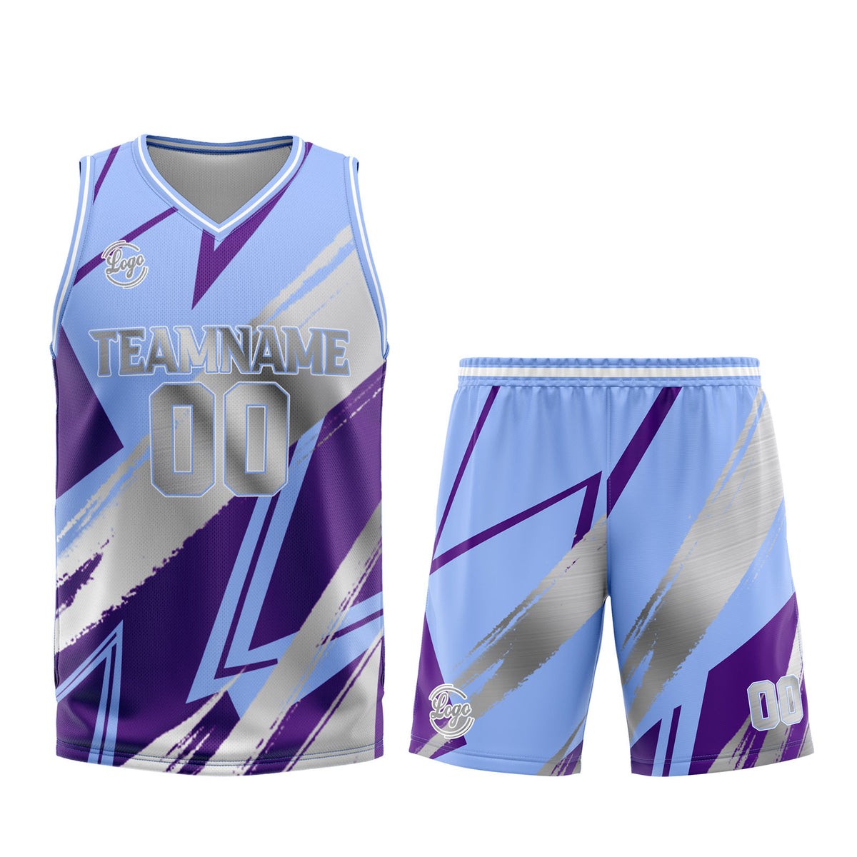 Benutzerdefinierter Blau Lila Grau Basketball Jersey Uniform Anzug gedruckt Ihr Logo Name Nummer