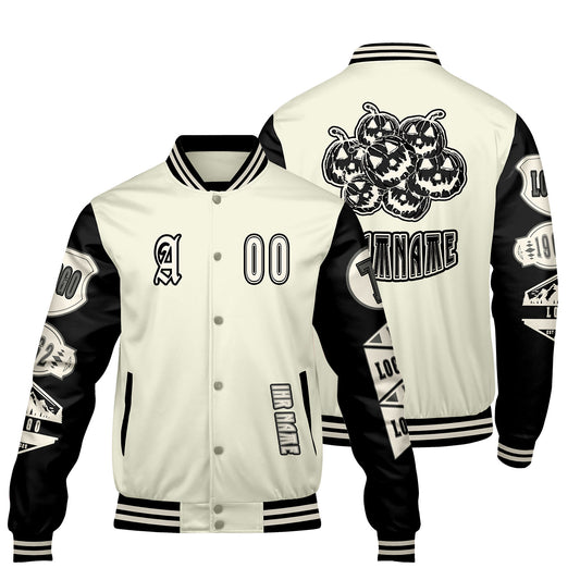 Maßgeschneiderte Weiß Schwarz Letterman Varsity Jacket Individuelle Stickerei  Druck nach Ihrem Wunsch