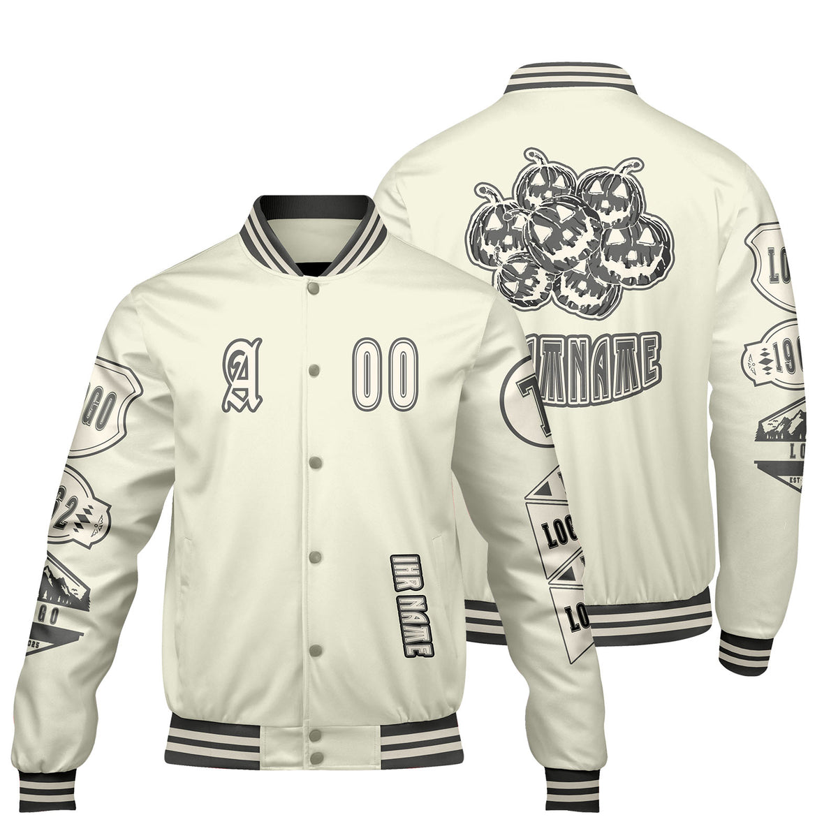 Maßgeschneiderte Weiß Letterman Varsity Jacket Individuelle Stickerei  Druck nach Ihrem Wunsch