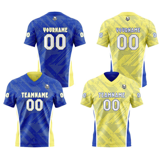 Benutzerdefinierte Blau Gelb Reversibel Fußball Trikot Personalisierte Gradient Fußball Shirts für Männer gedruckt Team Name Nummer Logo