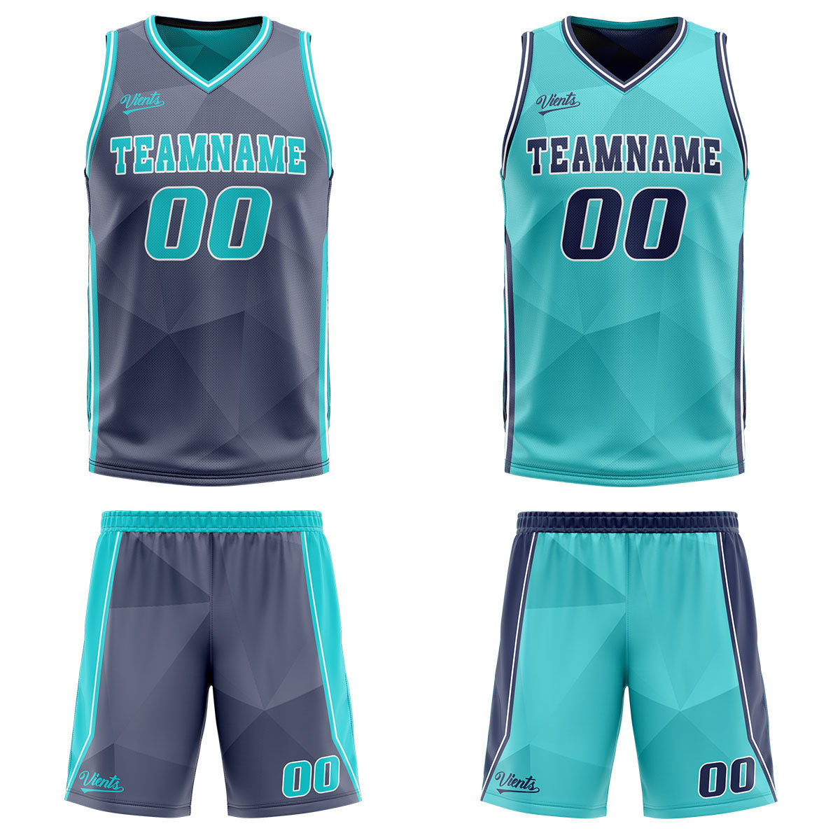 Benutzerdefinierte Marine Cyan Reversible Basketball Jersey Personalisierte Drucken Name Nummer Logo