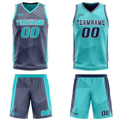 Benutzerdefinierte Marine Cyan Reversible Basketball Jersey Personalisierte Drucken Name Nummer Logo