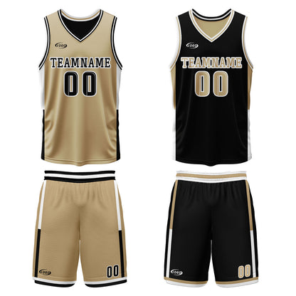 Benutzerdefinierte Gold Schwarz Reversible Basketball Jersey Personalisierte Drucken Name Nummer Logo
