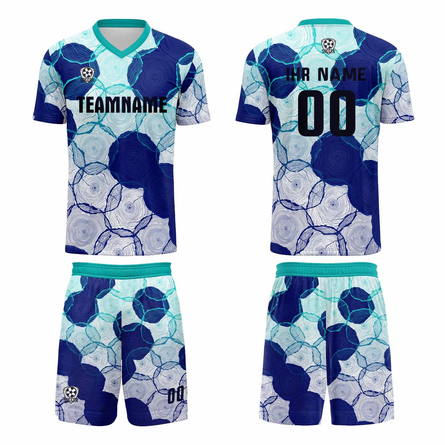 Benutzerdefinierte Cyan Blau Gradient Trikots für Männer Frauen Personalisierte Fußball Uniformen für Erwachsene und Kind