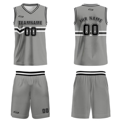 Benutzerdefinierter Grau Schwarz Weiß Basketball Jersey Uniform Anzug gedruckt Ihr Logo Name Nummer