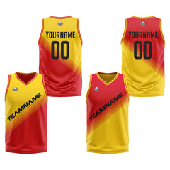 Benutzerdefinierte Gelb Rot Reversible Basketball Jersey Personalisierte Print Name Nummer Logo