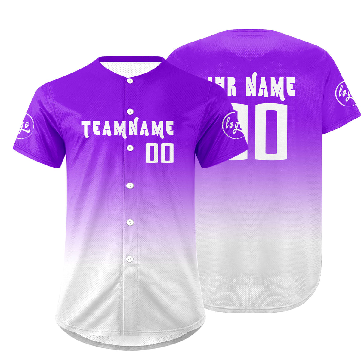 Benutzerdefiniert Lila Weiß Personalisierter Baseball Jersey mit Farbverlauf Team Uniform mit Namen und Nummer