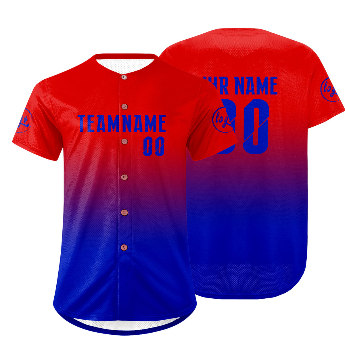 Benutzerdefiniert Rot Blau Personalisierter Baseball Jersey mit Farbverlauf Team Uniform mit Namen und Nummer
