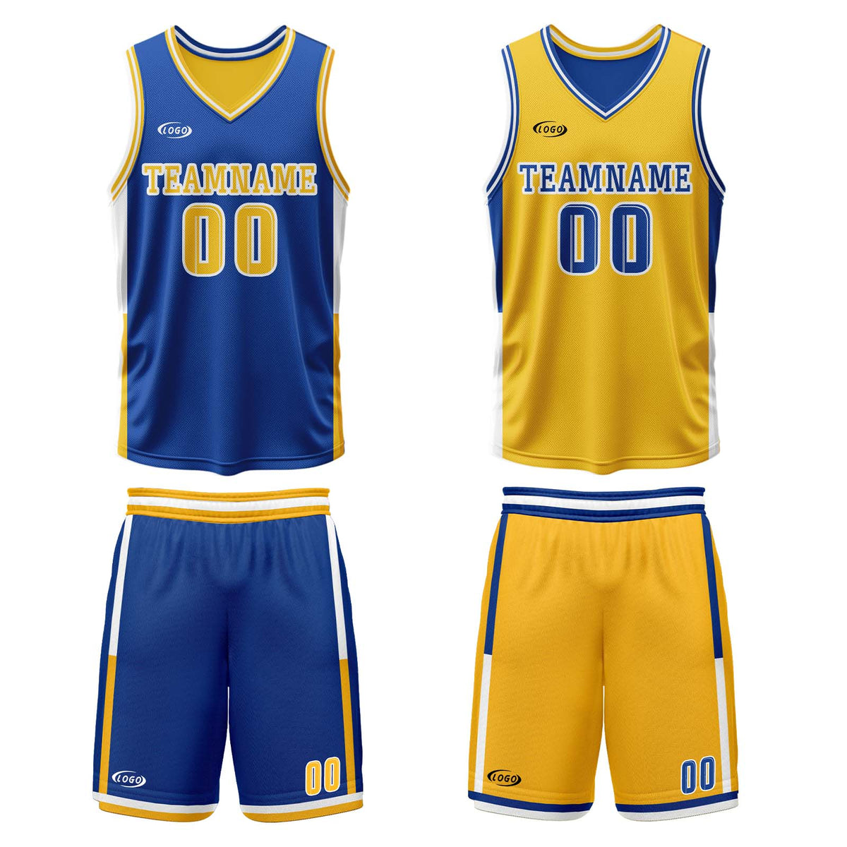 Benutzerdefinierte Blau Gelb Reversible Basketball Jersey Personalisierte Drucken Name Nummer Logo