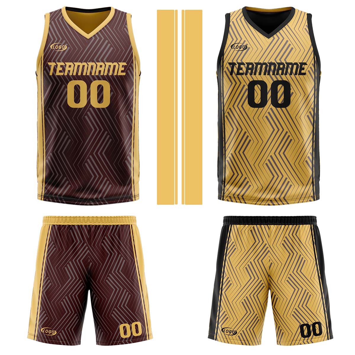 Benutzerdefinierte Braun Gelb Reversible Basketball Jersey Personalisierte Drucken Name Nummer Logo