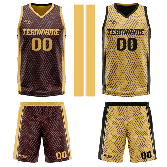 Benutzerdefinierte Braun Gelb Reversible Basketball Jersey Personalisierte Drucken Name Nummer Logo