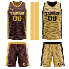 Benutzerdefinierte Braun Gelb Reversible Basketball Jersey Personalisierte Drucken Name Nummer Logo